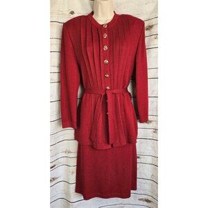 St John Collection by Marie Gray Red Knit Blazer Skirt Suit Womens 10